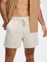 Comdecevis Men's 5" Linen Shorts Casual Elastic Waist Drawstring Shorts for Lounge Summer Beach Vacation - Image 2