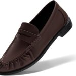 Coutgo Penny Loafers for Women Comfortable Slip on Shoes Collapsible Heel Closed Toe Dressy Casual Work Flats
