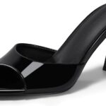 Coutgo Womens Heeled Mules Pointed Peep Toe High Heels Slip On Backless Mule Sandals Dress Shoes