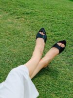 Coutgo Womens Heeled Mules Pointed Peep Toe High Heels Slip On Backless Mule Sandals Dress Shoes - Image 2