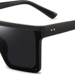 Dollger Square Oversized Sunglasses for Women Men Fashion Flat Top Big Black Frame Shades