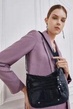 ELDA 10 Pockets Crossbody Purse for Women Medium Pocketbooks Ladies Soft PU Leather Shoulder Bag Ladies Top Handle Satchel - Image 2