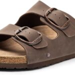 FITORY Womens Flat Sandals with Cork Footbed, Open Toe Arch Support Slides Adjustable Slip On Slippers for Summer 2026 Size 6-11
