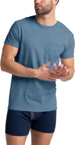 Fruit of The Loom Mens Pocket Tee Undershirts, Moisture Wicking & Tag Free, Short Sleeve Pocket T-Shirts - Image 2