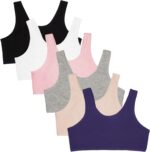 Fruit of the Loom Girls' Cotton Built -Up Stretch Sports Bra in Everyday Colors Pack