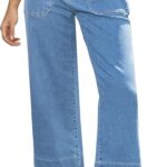 GRAPENT Capri Jeans for Women High Waisted Wide Leg Trendy Strechy Loose Straight Cropped Denim Jeans Pants with Pockets