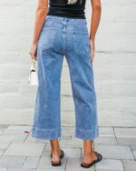 GRAPENT Capri Jeans for Women High Waisted Wide Leg Trendy Strechy Loose Straight Cropped Denim Jeans Pants with Pockets - Image 2