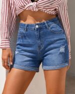 GRAPENT Jean Shorts Womens High Waisted Trendy Cuffed Hem Ripped Stretchy Casual 2026 Denim Jorts Summer Shorts - Image 2