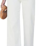 GRAPENT Wide Leg Jeans for Women Cropped High Waisted Trendy Patch Pocket Baggy Loose Straight Leg Stretchy Denim Pants