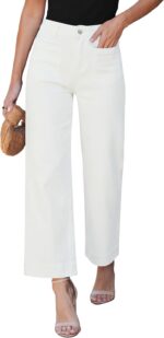GRAPENT Wide Leg Jeans for Women Cropped High Waisted Trendy Patch Pocket Baggy Loose Straight Leg Stretchy Denim Pants