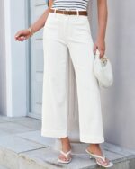 GRAPENT Wide Leg Jeans for Women Cropped High Waisted Trendy Patch Pocket Baggy Loose Straight Leg Stretchy Denim Pants - Image 2