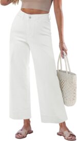 GRAPENT Wide Leg Jeans for Women Cropped Trendy High Waisted Welt Pocket Stretchy Denim Pants Distressed Trouser Jeans