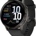 Garmin Venu® 4, 45mm, Advanced Health and Fitness GPS Smartwatch, Bright and Colorful Display, Built-in Flashlight, 12 Days of Battery Life, Slate with Black Silicone Band