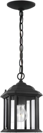 Generation Lighting 60029-12 Kent Outdoor Semi Flush Mount Convertible Pendant Outside Fixture, One - Light, Black, 1-Light, cETL Listed, Safety Rated for Wet Locations