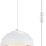 Globe Electric Amelia 1-Light Plug-in Pendant Lighting, Matte White, White Glass Shade, Bulb Not Included