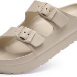 Goosecret Women's Comfortable Arch Support Walking Platform Sandals | Lightweight Chunky Slip-On Foam Slides with Adjustable Buckle, Sandals for Beach and Daily Wear