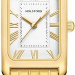HOLSTOUR Watches for Women Vintage Bracelet Roman Dial Rectangular Case Gold Watch Waterproof with Tools