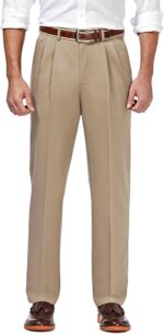 Haggar Men's Premium No Iron Khaki Classic Fit Pleat Front Pant (Regular and Big & Tall Sizes)