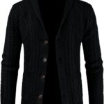 JMIERR Men's Casual Wool Blend Cardigan Sweaters Long Sleeve Shawl Collar Buttons Down Cable Knit Sweater