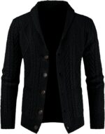 JMIERR Men's Casual Wool Blend Cardigan Sweaters Long Sleeve Shawl Collar Buttons Down Cable Knit Sweater