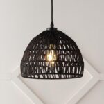 JONATHAN Y 10.25" Black Modern Bohemian Woven Rope LED Pendant Light Fixture, Adjustable Dome Ceiling Lamp for Kitchen Island, Rope Shade, Coastal Farmhouse Decor (JYL6513B) - Image 2