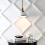 JONATHAN Y 13" Brass Gold/White Modern Industrial Iron LED Dome Pendant Light, Adjustable Hanging Fixture for Kitchen Island or Entryway, White Metal Shade, LED Bulb Included (JYL9536D) - Image 2