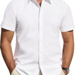 J.VER Men's Short Sleeve Dress Shirts Stretch Stain Shield Casual Button Down Shirts Solid Formal Shirt