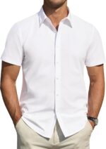 J.VER Men's Short Sleeve Dress Shirts Stretch Stain Shield Casual Button Down Shirts Solid Formal Shirt