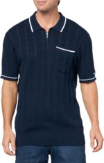 KARL LAGERFELD Men's 1/4 Zip Ribbed Fitted Collared Sweater