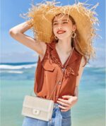 KKXIU Women Small Straw Beach bag Crossbody Bag Summer Shoulder Bag Beach Handbag Vegan Leather Purse - Image 2