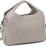 KOGTLA Medium Genuine Leather Purses for Women with Detachable Satchel Strap, Ladies Soft Handbags, Tote Hobo Bags