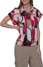 Karl Lagerfeld Women's Short Sleeve Collared Blouse