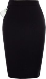 Kate Kasin Womens Knee Length Elastic Waist Basic Stretchy Bodycon Business Pencil Skirt