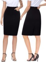 Kate Kasin Womens Knee Length Elastic Waist Basic Stretchy Bodycon Business Pencil Skirt - Image 2