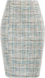 Kate Kasin Womens Knee Length Elastic Waist Stretchy Bodycon Business Tweed Pencil Skirt