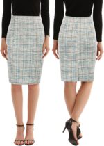 Kate Kasin Womens Knee Length Elastic Waist Stretchy Bodycon Business Tweed Pencil Skirt - Image 2