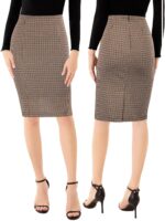 Kate Kasin Womens Knee Length Elastic Waist Stretchy Bodycon Plaid Business Pencil Skirt - Image 2