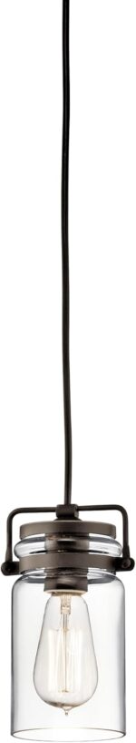 Kichler Brinley 7.75" Kitchen Pendant in Olde Bronze®, Mini Farmhouse Pendant with Clear Glass, (7.75" H x 4.75" W), 42878OZ, 1-Light
