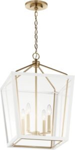 Kichler Delvin 4-Light Pendant Light Fixture with Clear Glass and White Cage in Champagne Bronze, Updated Traditional Hanging Light for Kitchen Island, Dining Room, or Foyer (16" x 24"), 52619CPZWH