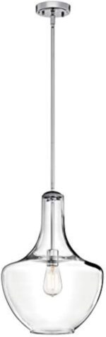 Kichler Everly Single Light Bell Pendant Light Fixture with Clear Glass in Chrome, Hanging Pendant Light for Kitchen Island or Dining Room (13.75" x 20.25"), 42046CH