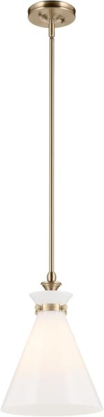 Kichler Laria 1-Light Pendant Light Fixture, Kitchen Island Hanging Light with Opal Glass in Champagne Bronze, Updated Traditional Style for Dining Room (14.5" x 10.5"), 52774CPZ