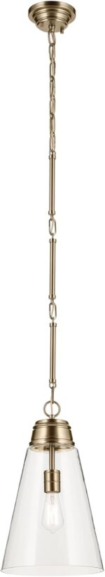 Kichler Marsailli 1-Light Medium Pendant Light Fixture with Clear Glass in Champagne Bronze, Updated Traditional Hanging Light for Kitchen Island, Dining Room (19" x 11.5"), 52661CPZCLR