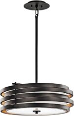 Kichler Roswell 7.25" 3 Light Pendant with Satin Etched Diffuser and Off White Linen Shade in Olde Bronze