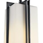 Kichler Tremillo 17" Outdoor Pendant Hanging Light in Black, Exterior Porch Light with Satin Etched Cased Opal Glass, (17" H x 6.5" W), 49205BK