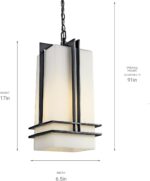 Kichler Tremillo 17" Outdoor Pendant Hanging Light in Black, Exterior Porch Light with Satin Etched Cased Opal Glass, (17" H x 6.5" W), 49205BK - Image 2