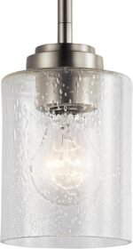 Kichler Winslow 7.5" Mini Kitchen Pendant with Clear Seeded Glass in Brushed Nickel, (7.5" H x 4.25" W), 44032NI