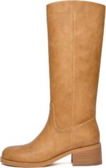 Knee High Boots Women Square Toe Chunky Block Heel Banana Campus Boot Wide Calf Comfortable Low Heel Riding Long Boots