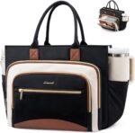 LOVEVOOK Work Tote Bags for Women,Laptop Tote Bag for Women With Large Cup Holder,Teacher Nurse Bags With Accordion File Organizer Pocket,Multi-Pockets Professional Briefcase Business Purses Handbag