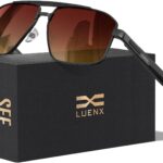 LUENX Aviator Polarized Sunglasses for Men Women Square Polygon Shades – UV400 Protection, Anti-Glare for Driving Fishing