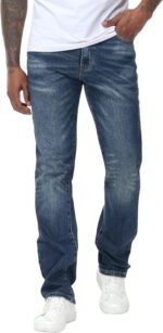 MZNBURAM Men's Stretch Regular Fit Straight-Leg Cotton Fashion Comfort Flex Waist Denim Pants Jeans